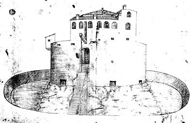 Disegno prospettico della rocca, secolo XVII.