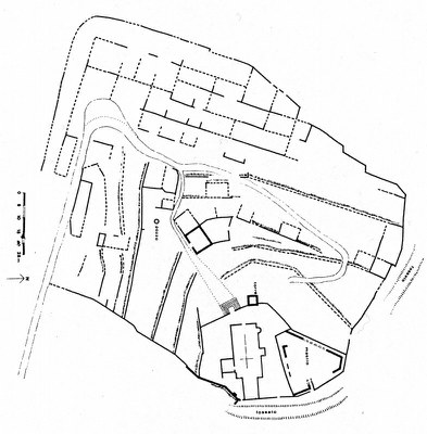 Pianta del castello e del borgo fortificato, da G. Chiaradia, rilievo 1967-1968.