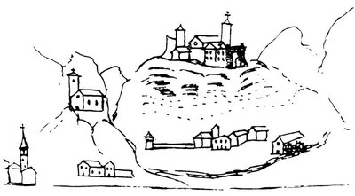 Il castello in un disegno del XVII secolo.