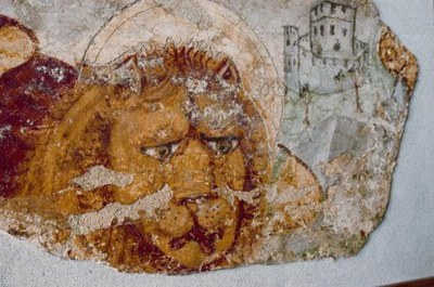 Particolare dell'affresco (XV sec.) con leone marciano rinvenuto sotto le volte della Domus