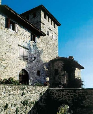 Dettaglio dell'ingresso del castello con ponte in muratura.