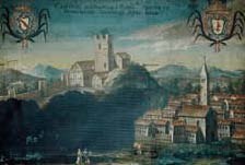 Pittura raffigurante i castelli di Cucagna e Zucco (archivio Valvasone).