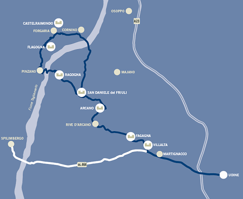 Mappa itinerario 1 - La Pedecollinare e i Guadi del Tagliamento