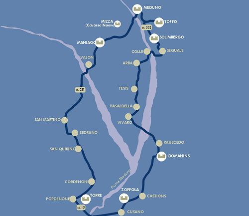 Mappa itinerario 2 - I castelli patriarcali dell'alta pianura e della Pedemontana occidentale